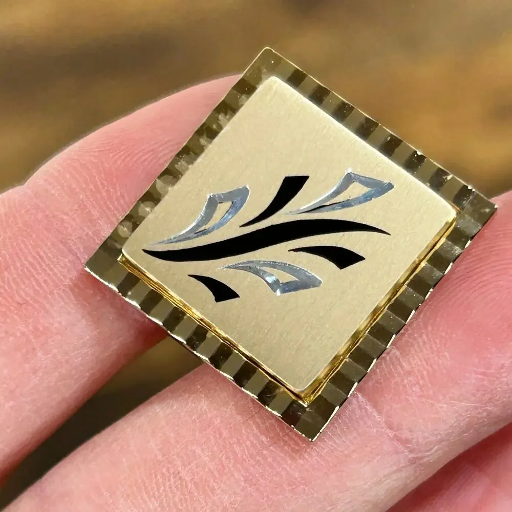 Swank Gold Plated Cufflinks Diamond Cut Square Vintage Tie Clip Prong Set